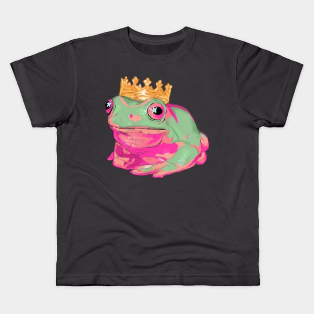 Frog King - Funky Meme Kids T-Shirt by rosiemoonart